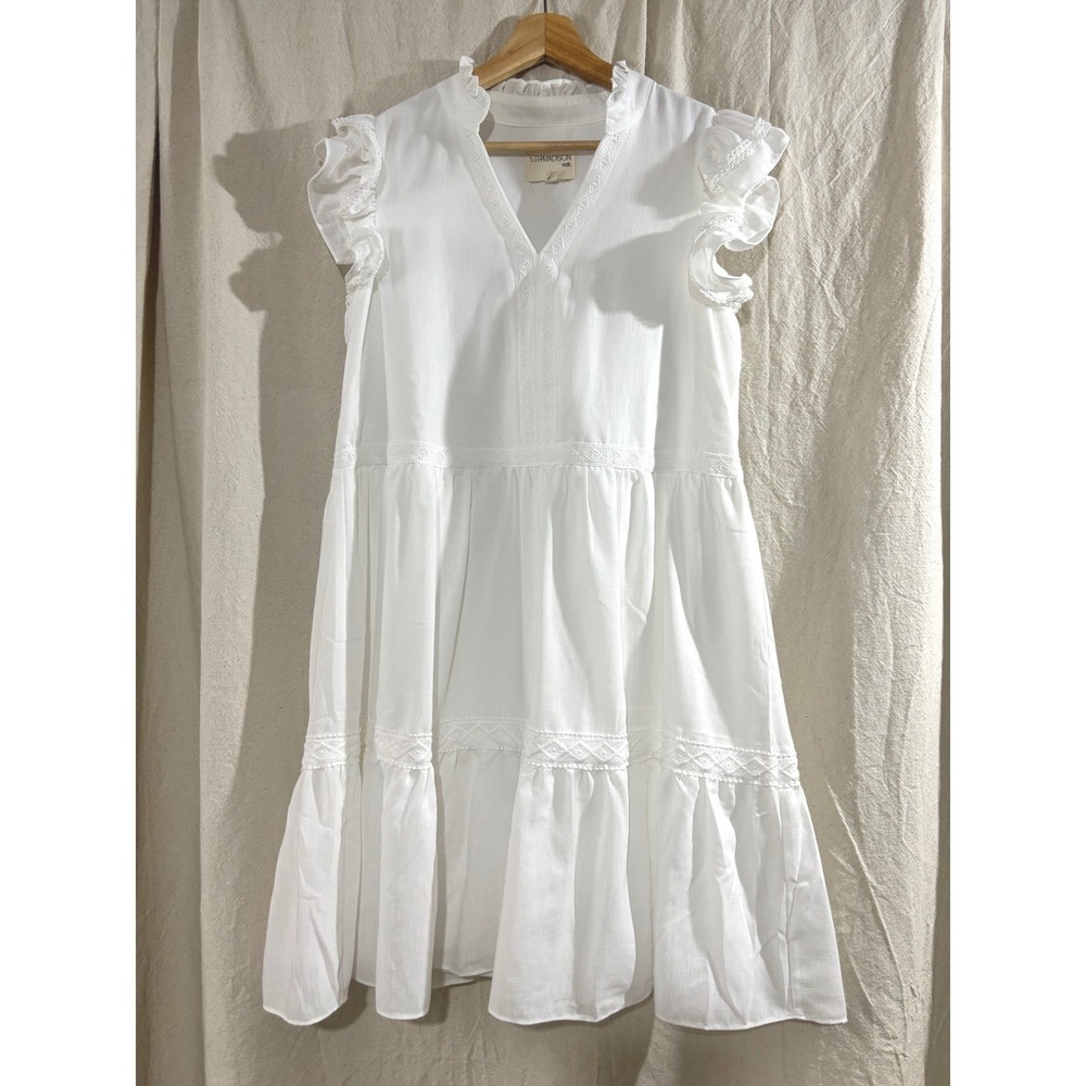 Tiered Ruffle Mini Dress Eyelet Lace Trim Bridal Little White Dress Sorority L